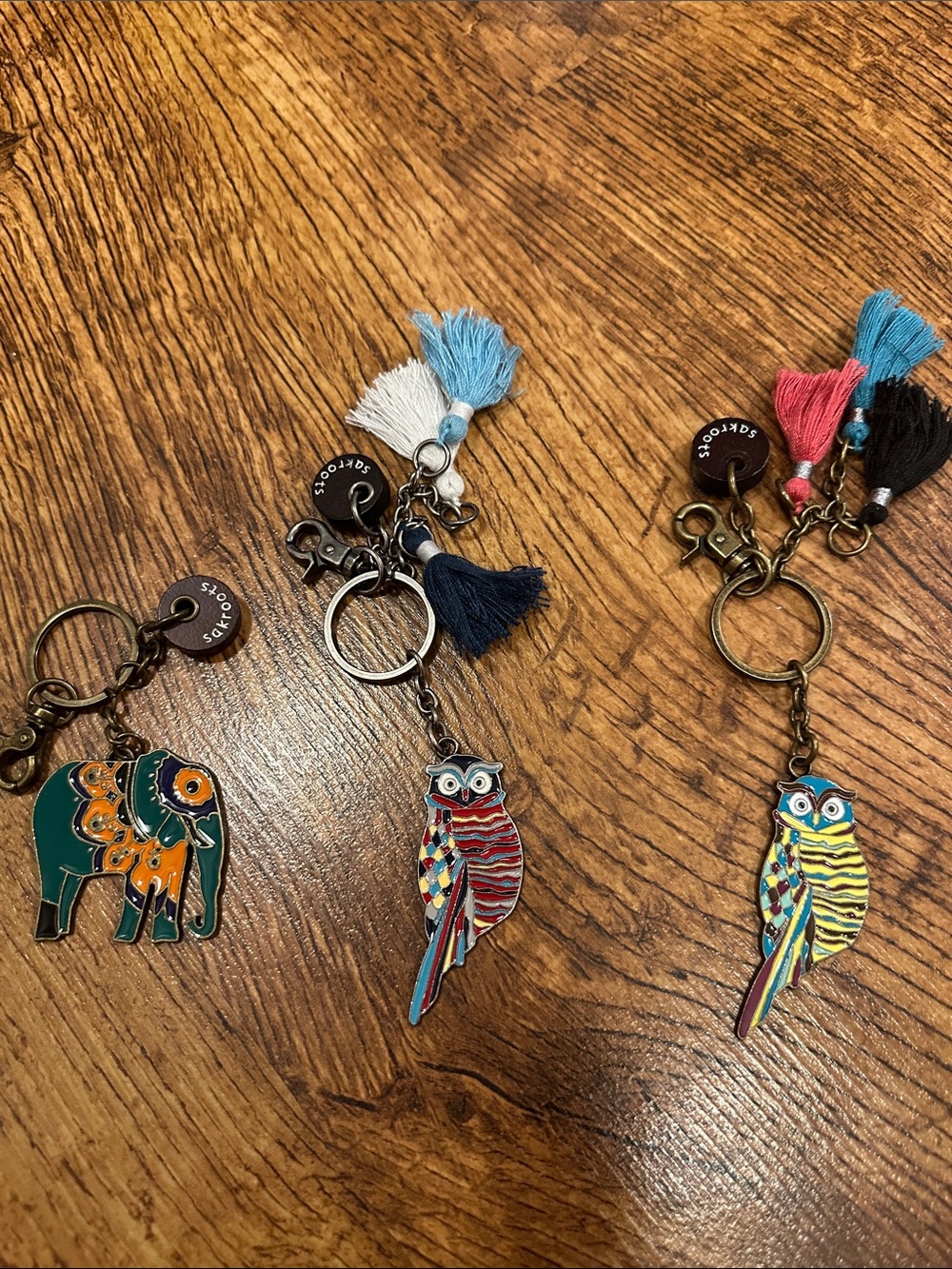 Sakroots Multicolor Owl & Elephant Tassel Keychain Set - Blue, Navy, Pink
